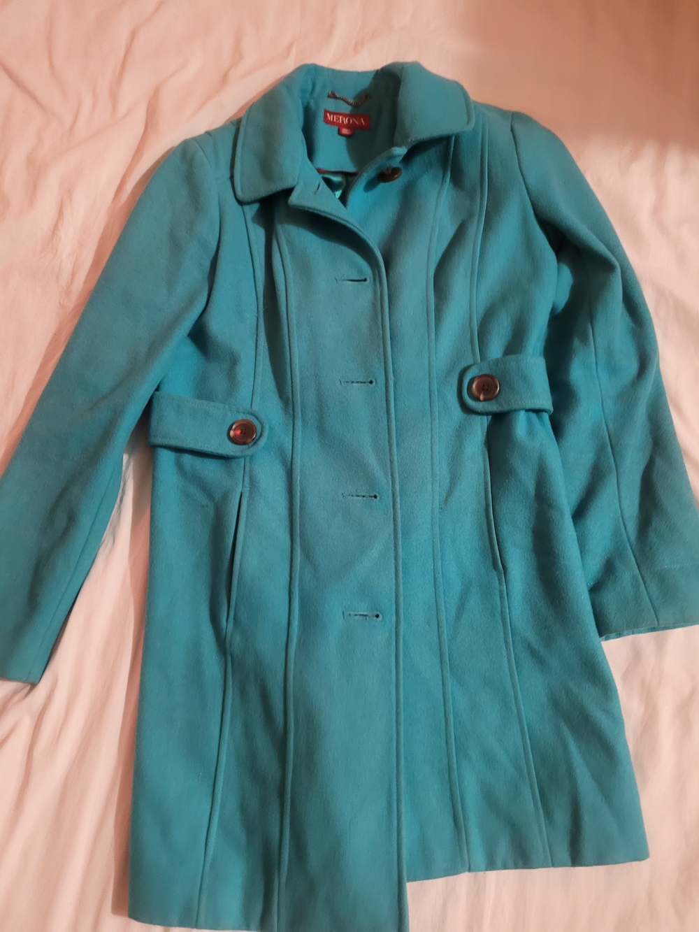 Merona Teal Wool-Blend Fitted Pea Coat